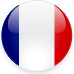 Round glossy icon with national flag of France on white background